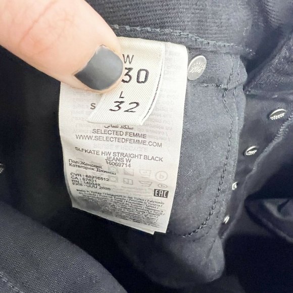 Selected Femme Kate Straight Leg Jeans With High Waist In Black NWT Size 30x32 - Picture 10 of 11